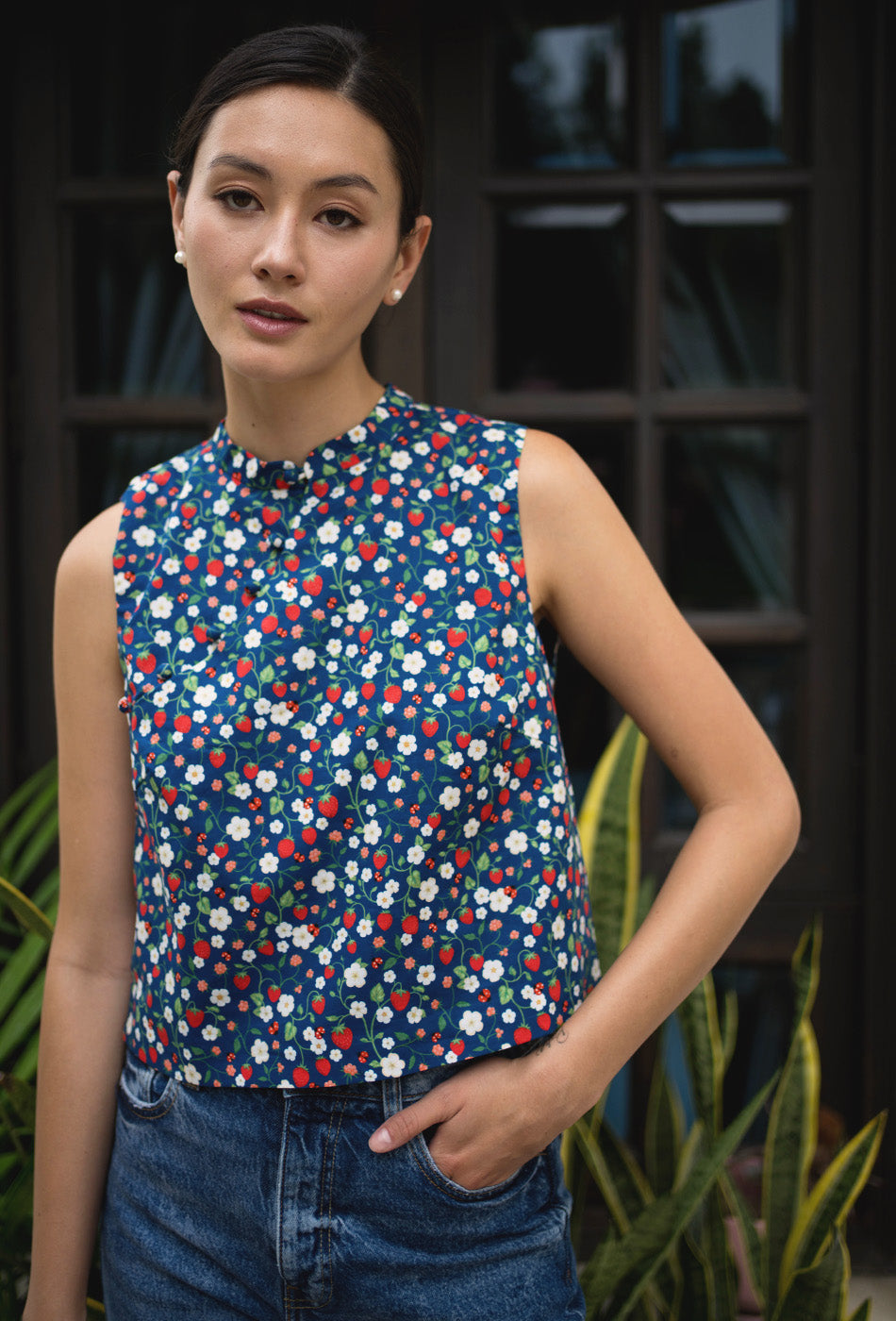 A Moment in Time Cheongsam Top in Strawberry Field