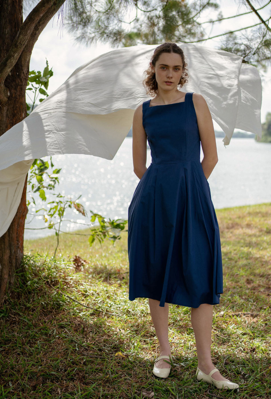 Annecy Cotton Dress in Navy