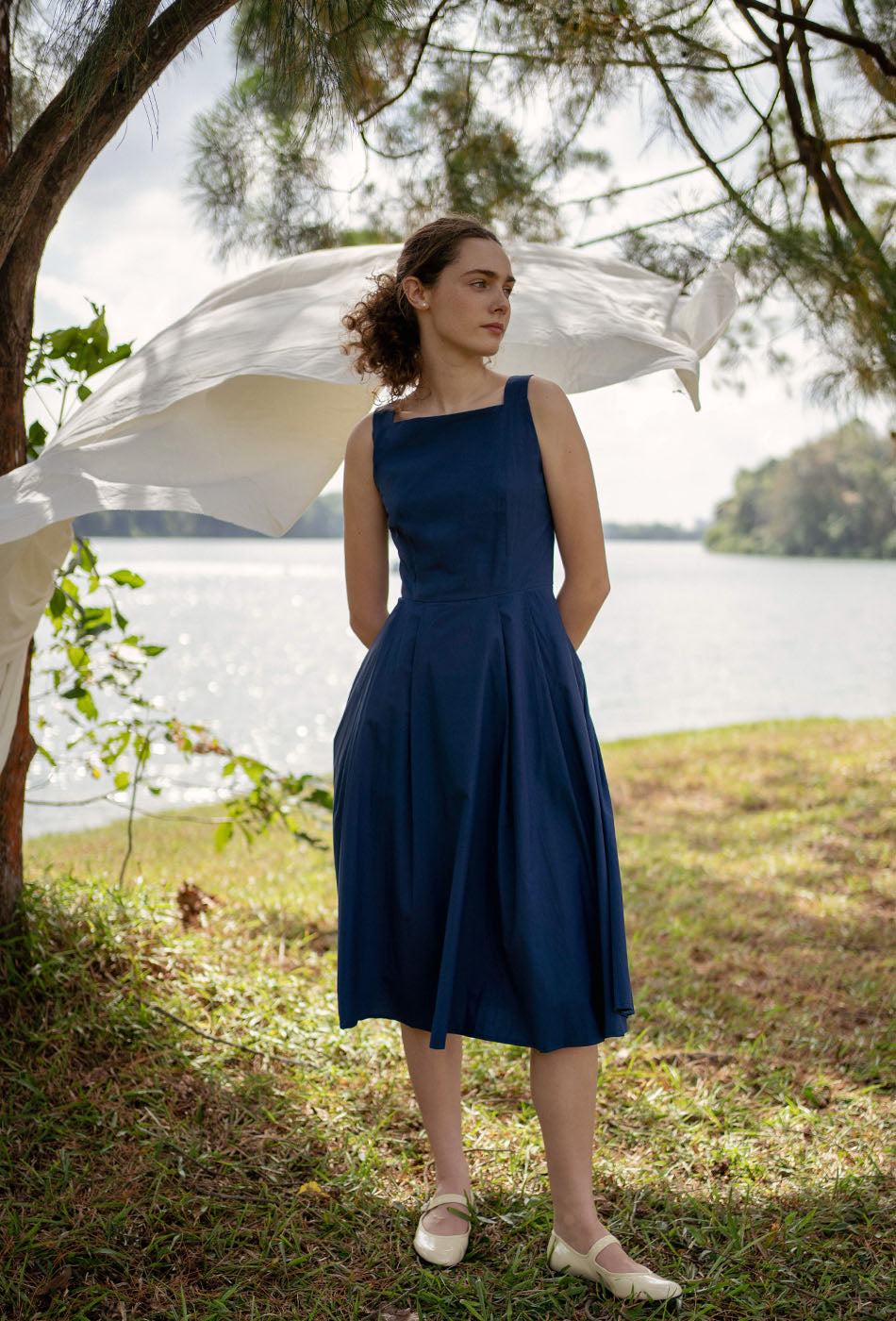 Annecy Cotton Dress in Navy