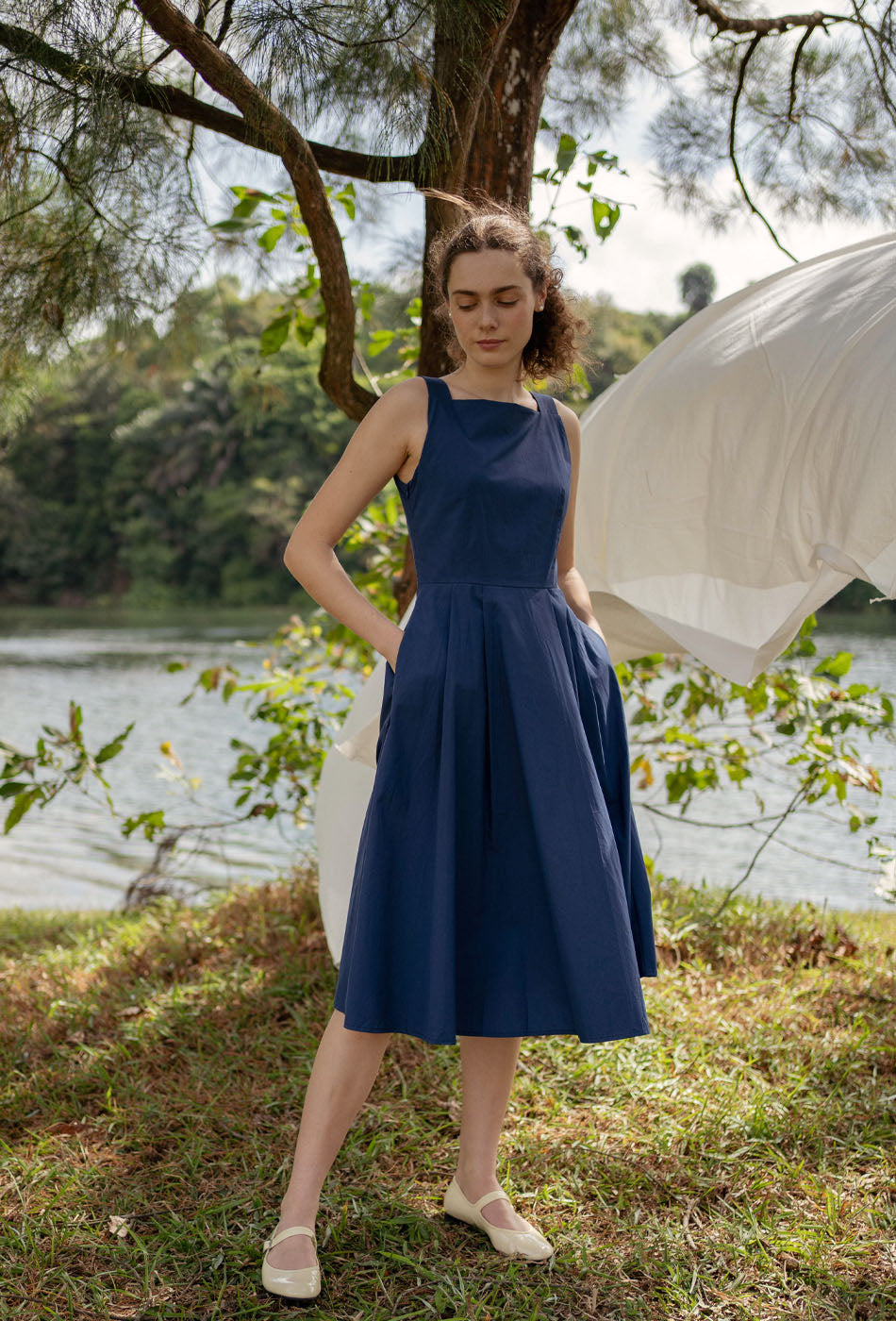 Annecy Cotton Dress in Navy