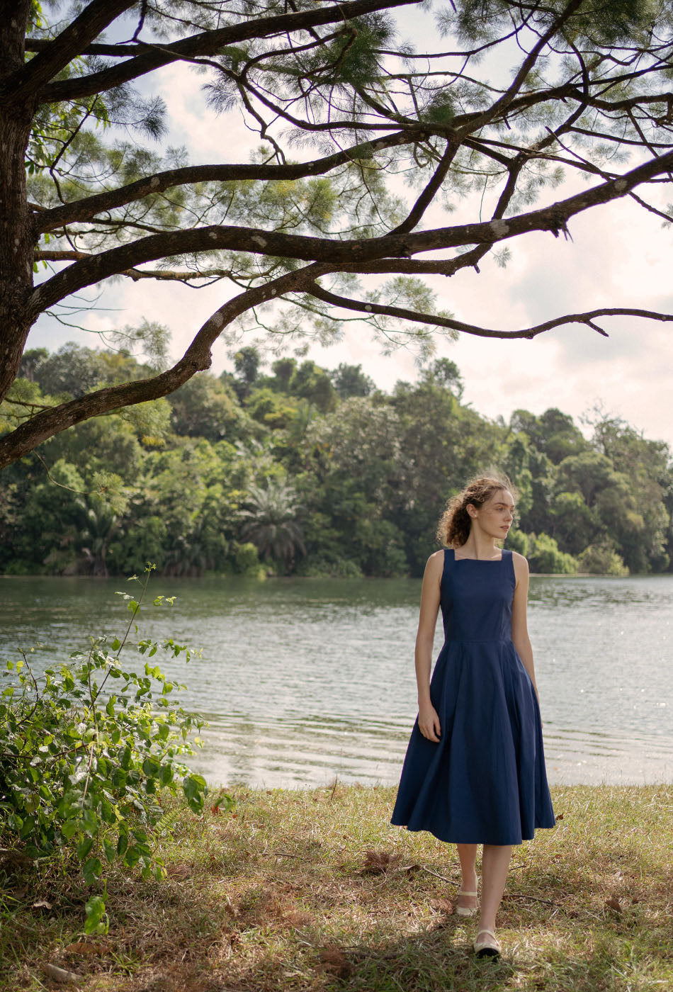 Annecy Cotton Dress in Navy