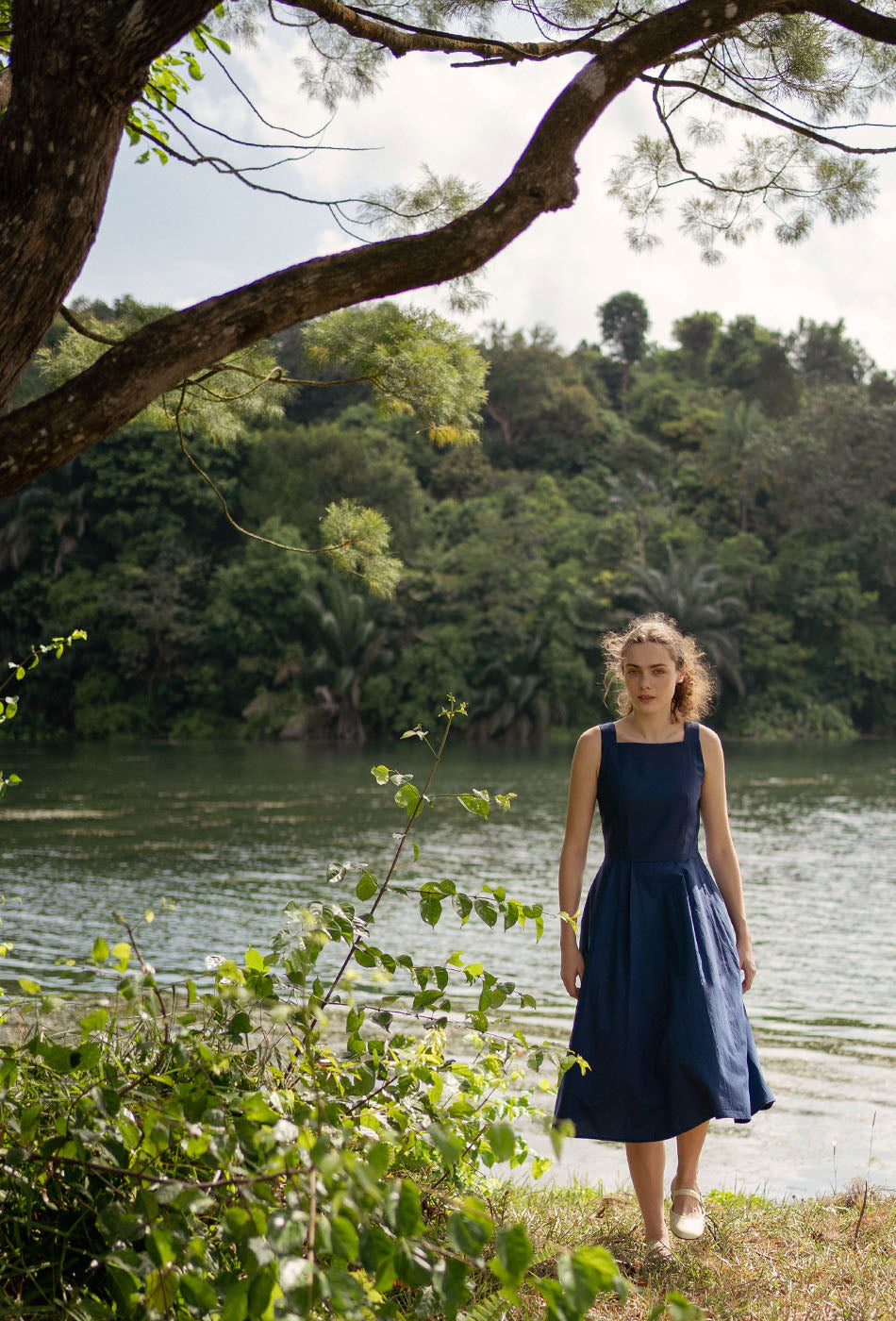 Annecy Cotton Dress in Navy