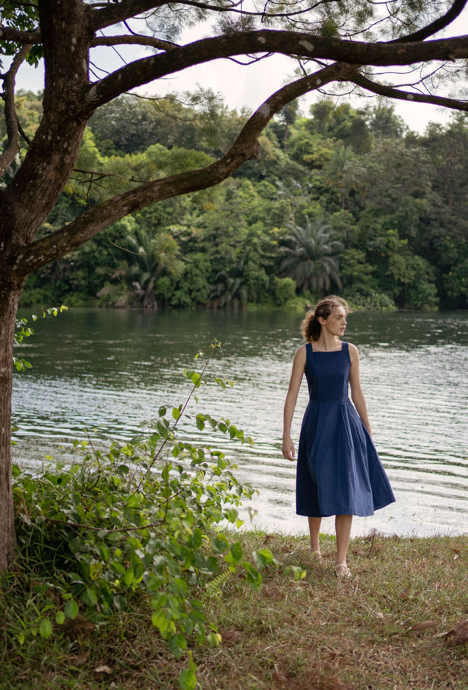 Annecy Cotton Dress in Navy