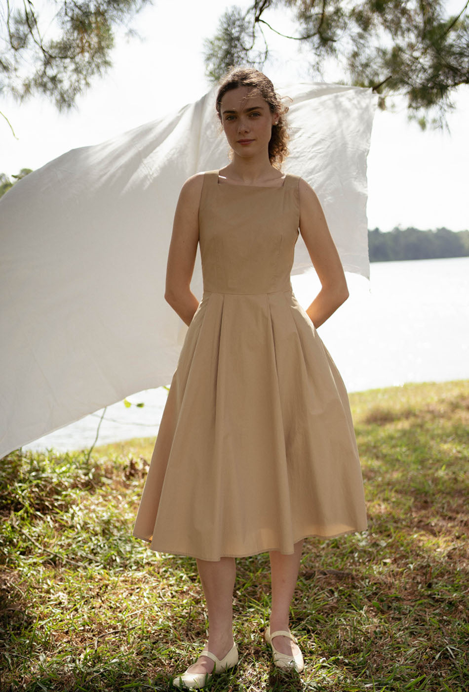 Annecy Cotton Dress in Tan