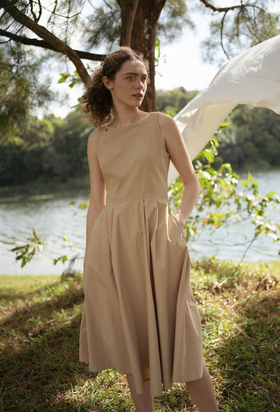 Annecy Cotton Dress in Tan