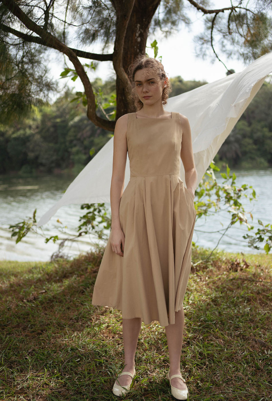 Annecy Cotton Dress in Tan