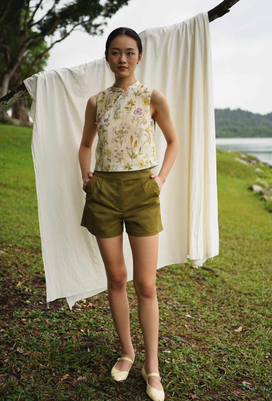 Warm Rays Cotton Shorts in Army