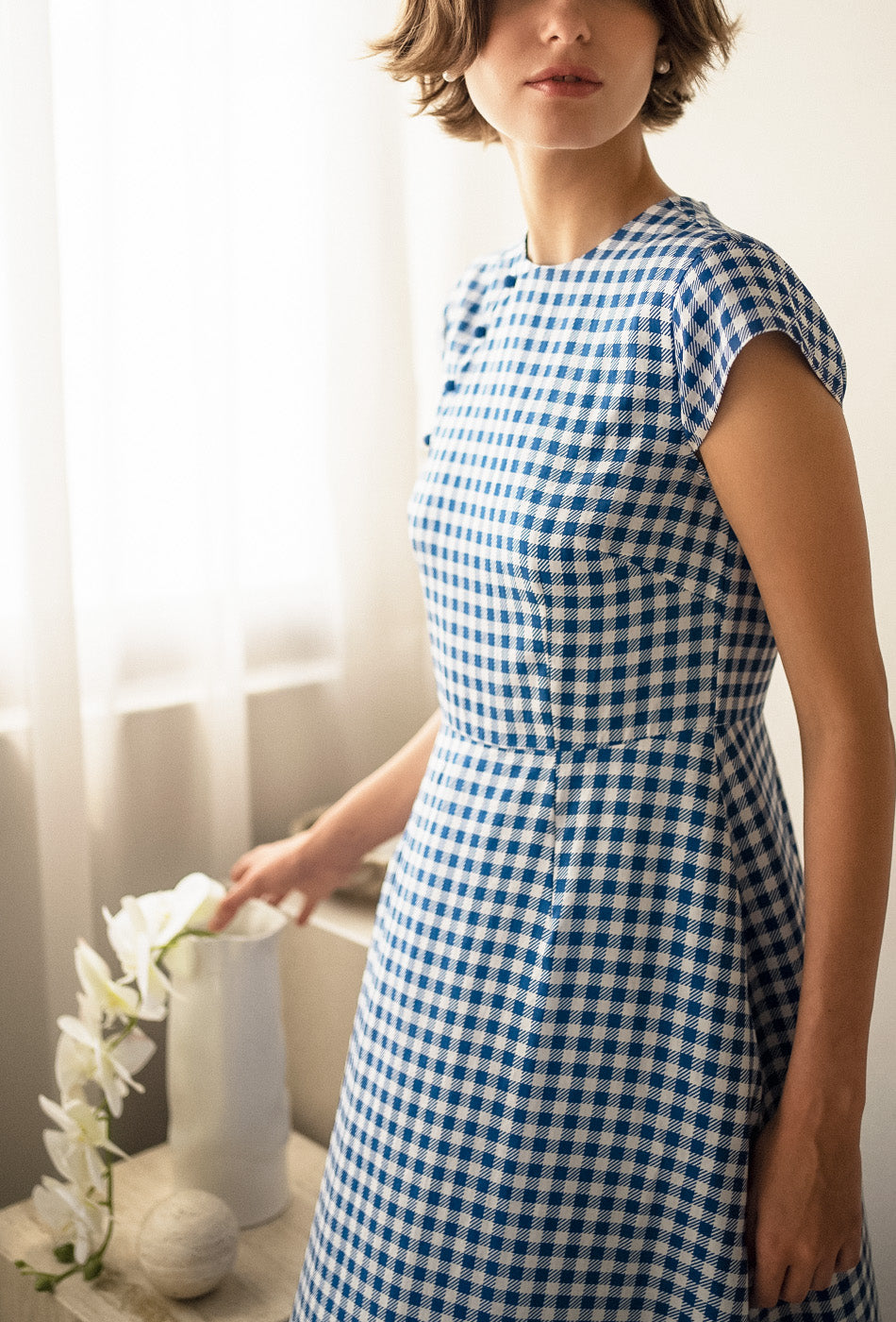 Brighter than Sunshine Cotton Cheongsam in Gingham Blue