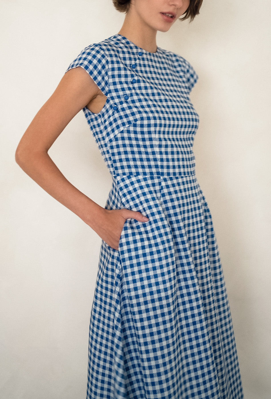 Brighter than Sunshine Cotton Cheongsam in Gingham Blue