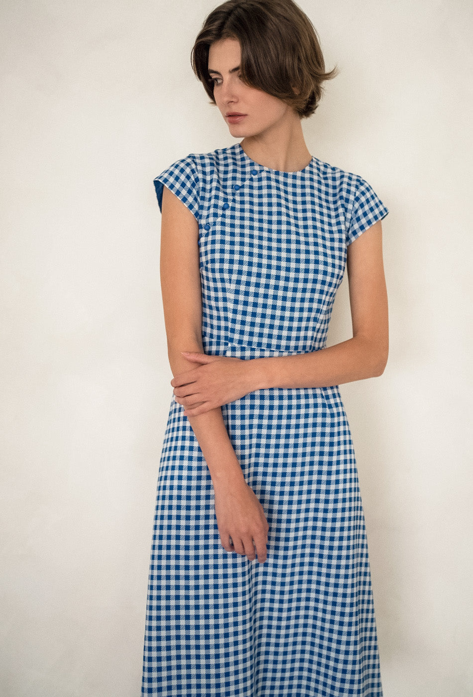 Brighter than Sunshine Cotton Cheongsam in Gingham Blue