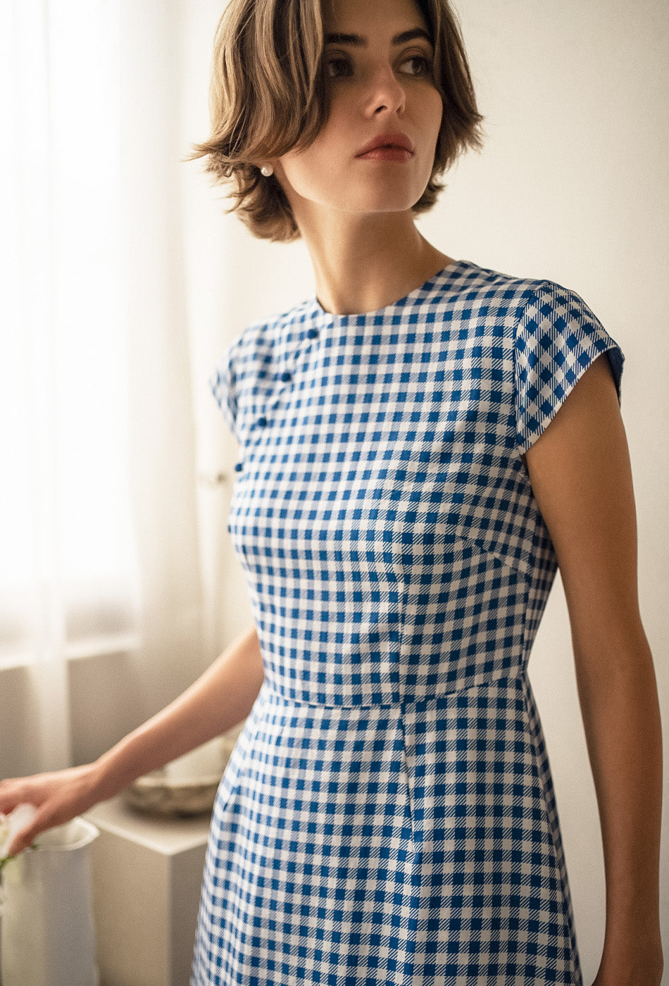 Brighter than Sunshine Cotton Cheongsam in Gingham Blue