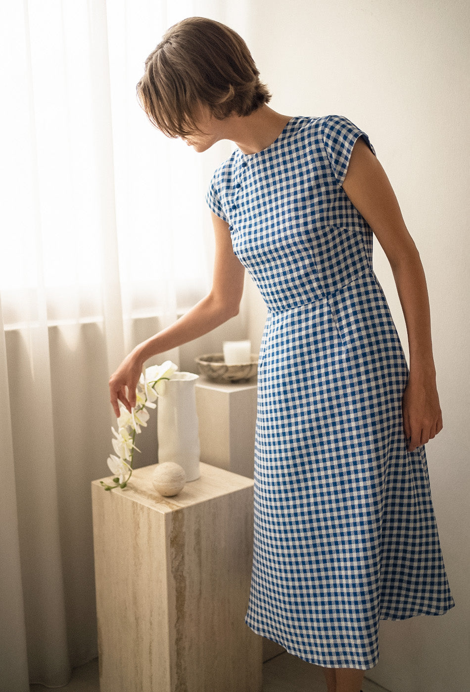 Brighter than Sunshine Cotton Cheongsam in Gingham Blue