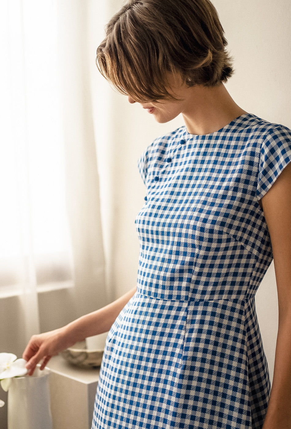 Brighter than Sunshine Cotton Cheongsam in Gingham Blue
