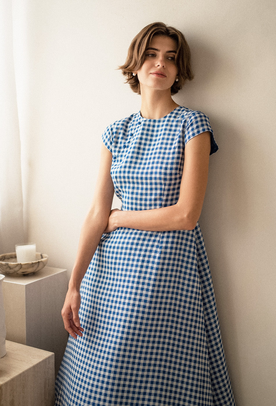 Brighter than Sunshine Cotton Cheongsam in Gingham Blue