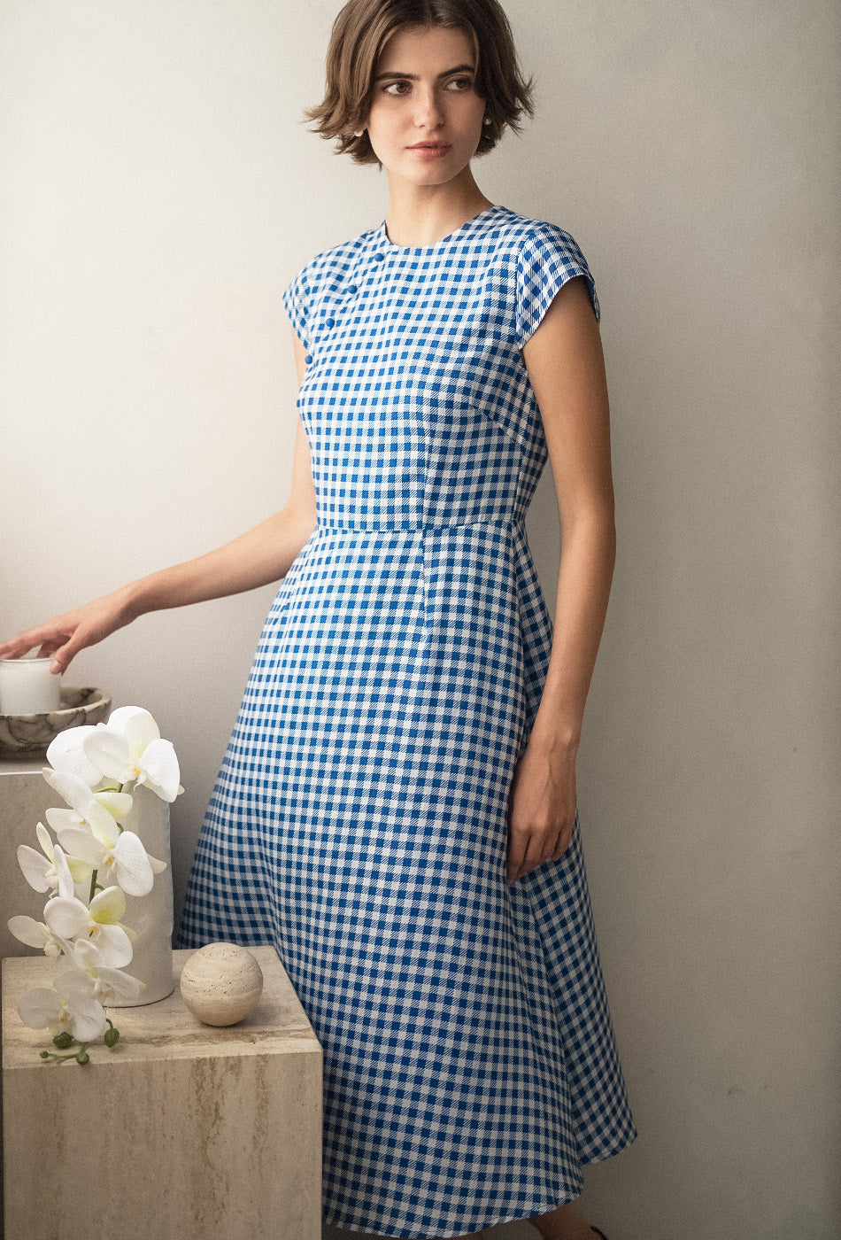 Brighter than Sunshine Cotton Cheongsam in Gingham Blue