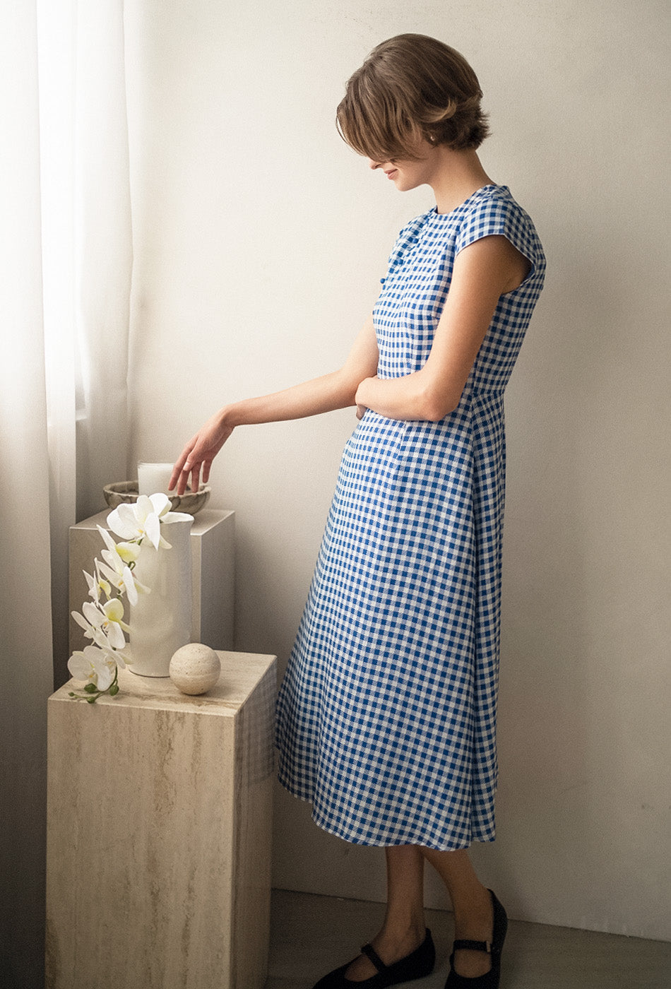 Brighter than Sunshine Cotton Cheongsam in Gingham Blue
