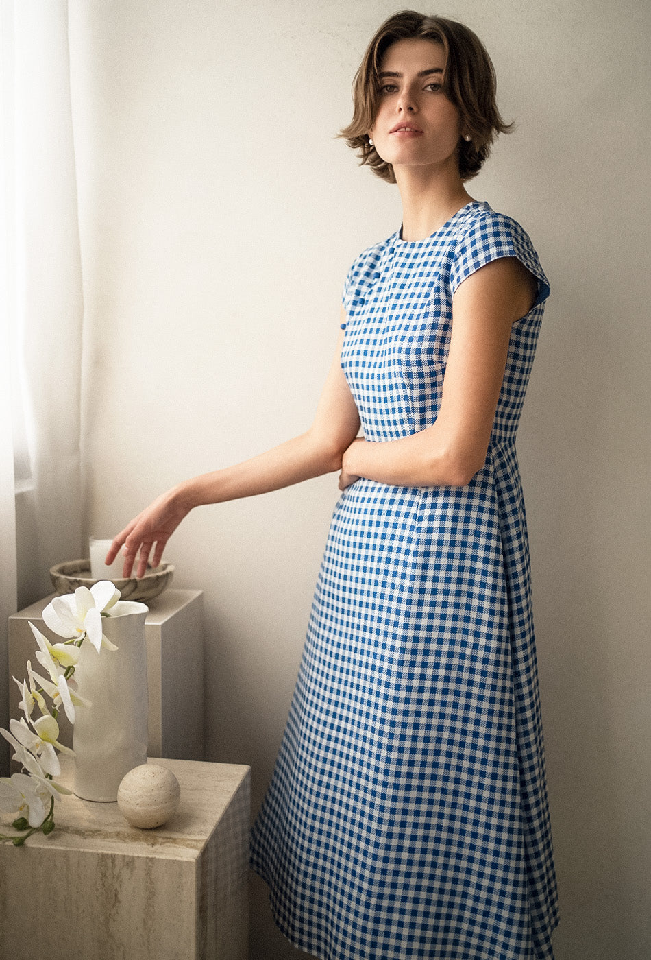 Brighter than Sunshine Cotton Cheongsam in Gingham Blue