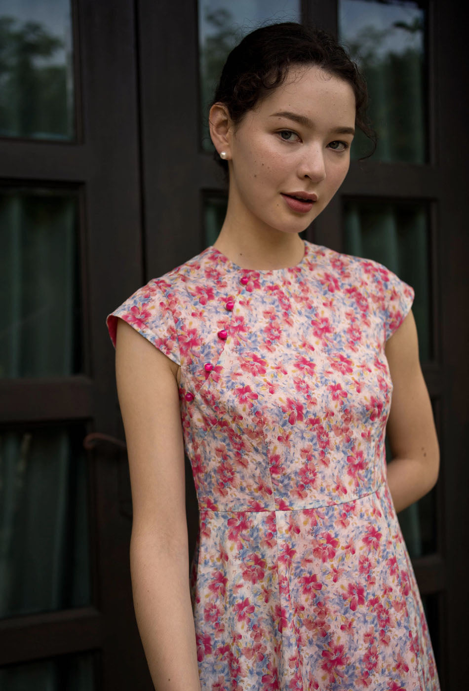 Brighter than Sunshine Cotton Cheongsam in Hibiscus Crush