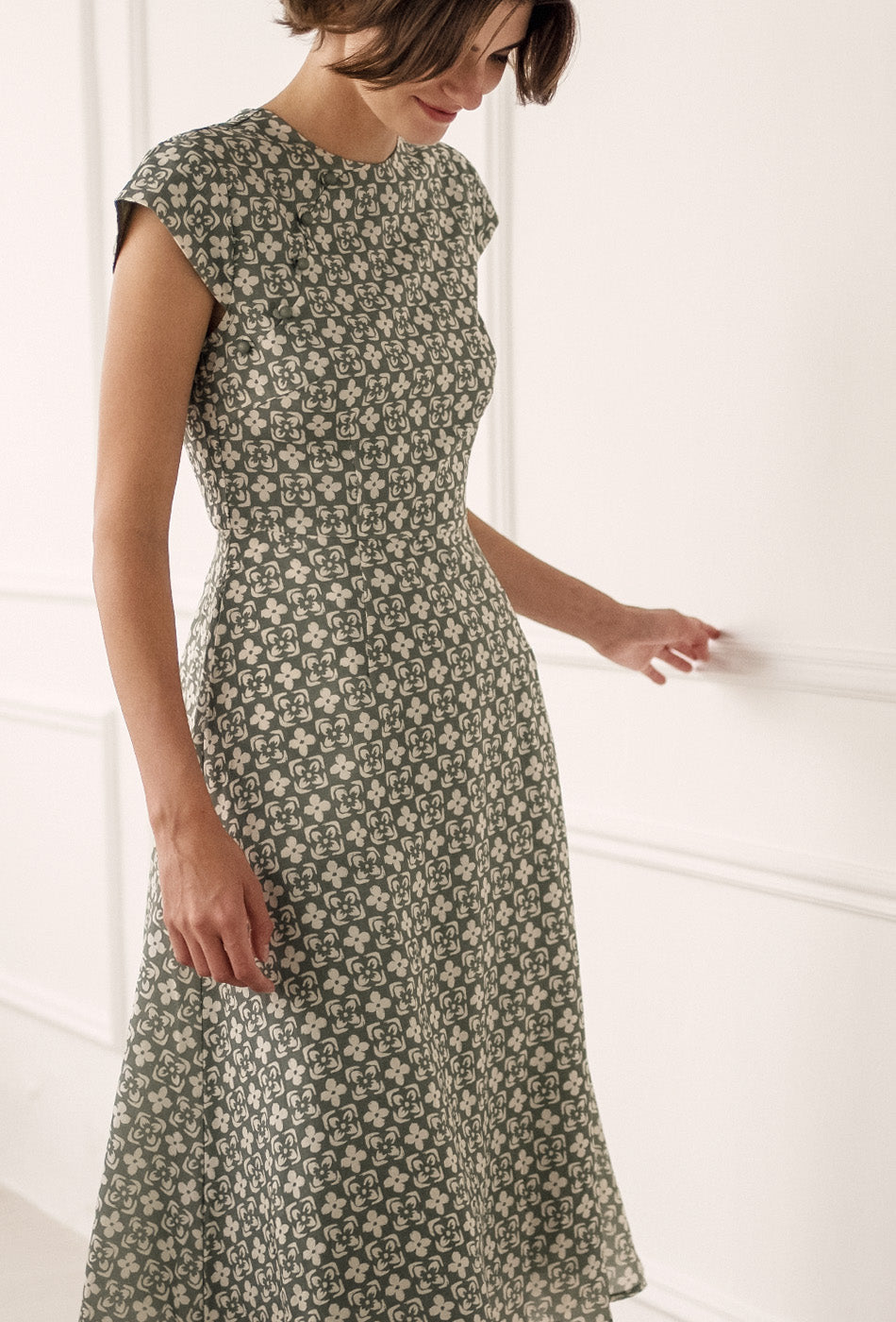 Brighter than Sunshine Cotton Cheongsam in Olive Tiles