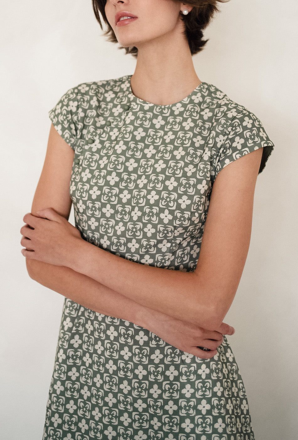 Brighter than Sunshine Cotton Cheongsam in Olive Tiles