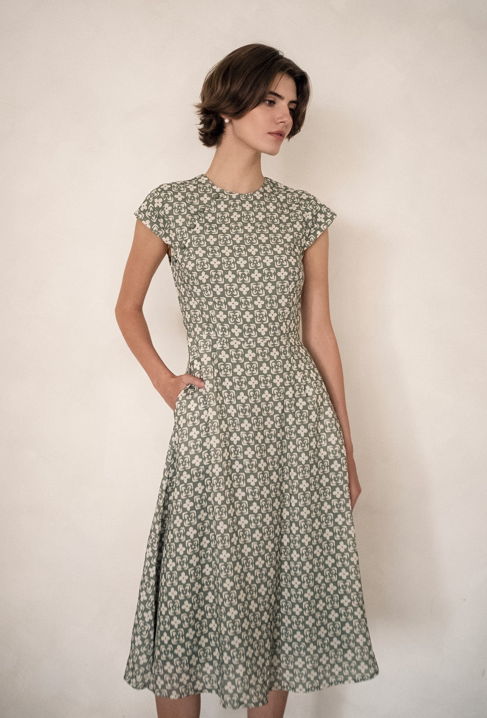 Brighter than Sunshine Cotton Cheongsam in Olive Tiles