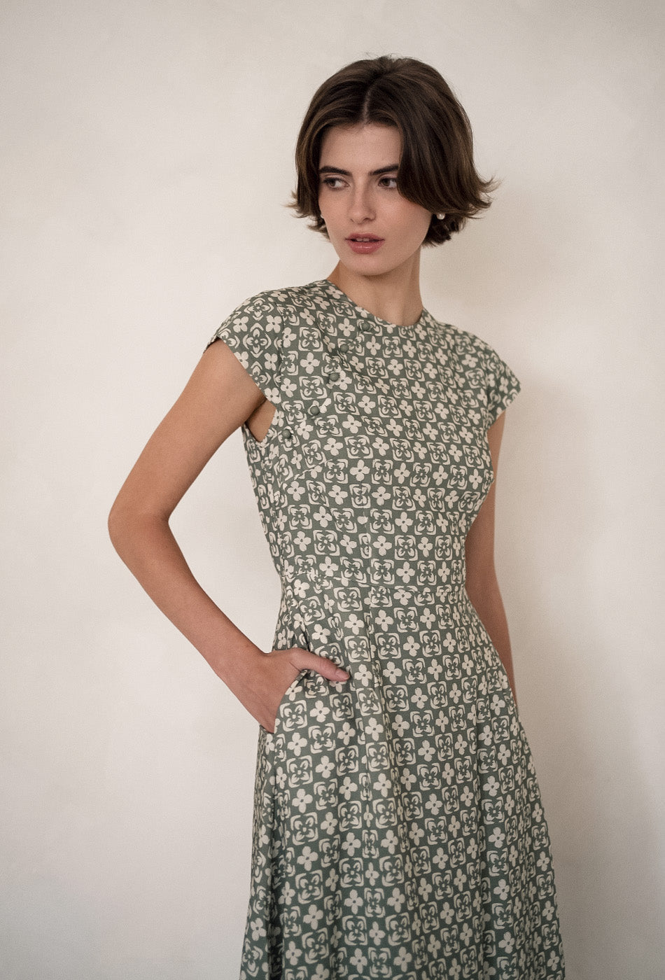 Brighter than Sunshine Cotton Cheongsam in Olive Tiles