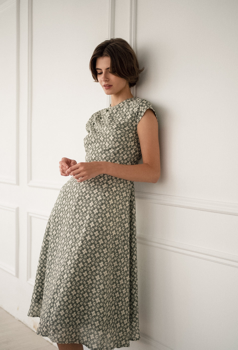 Brighter than Sunshine Cotton Cheongsam in Olive Tiles