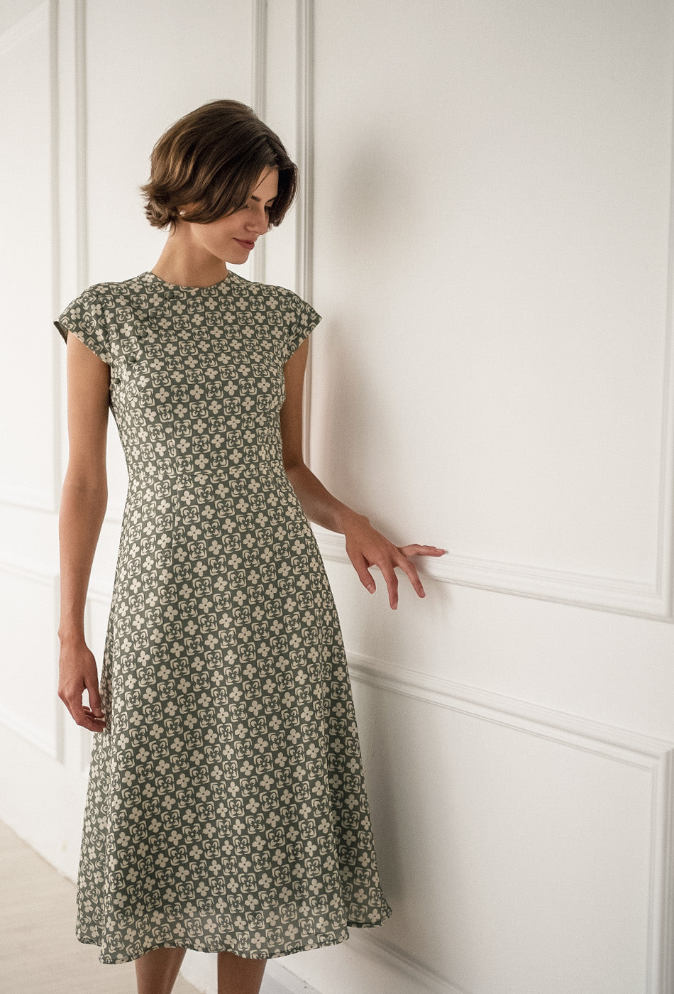Brighter than Sunshine Cotton Cheongsam in Olive Tiles
