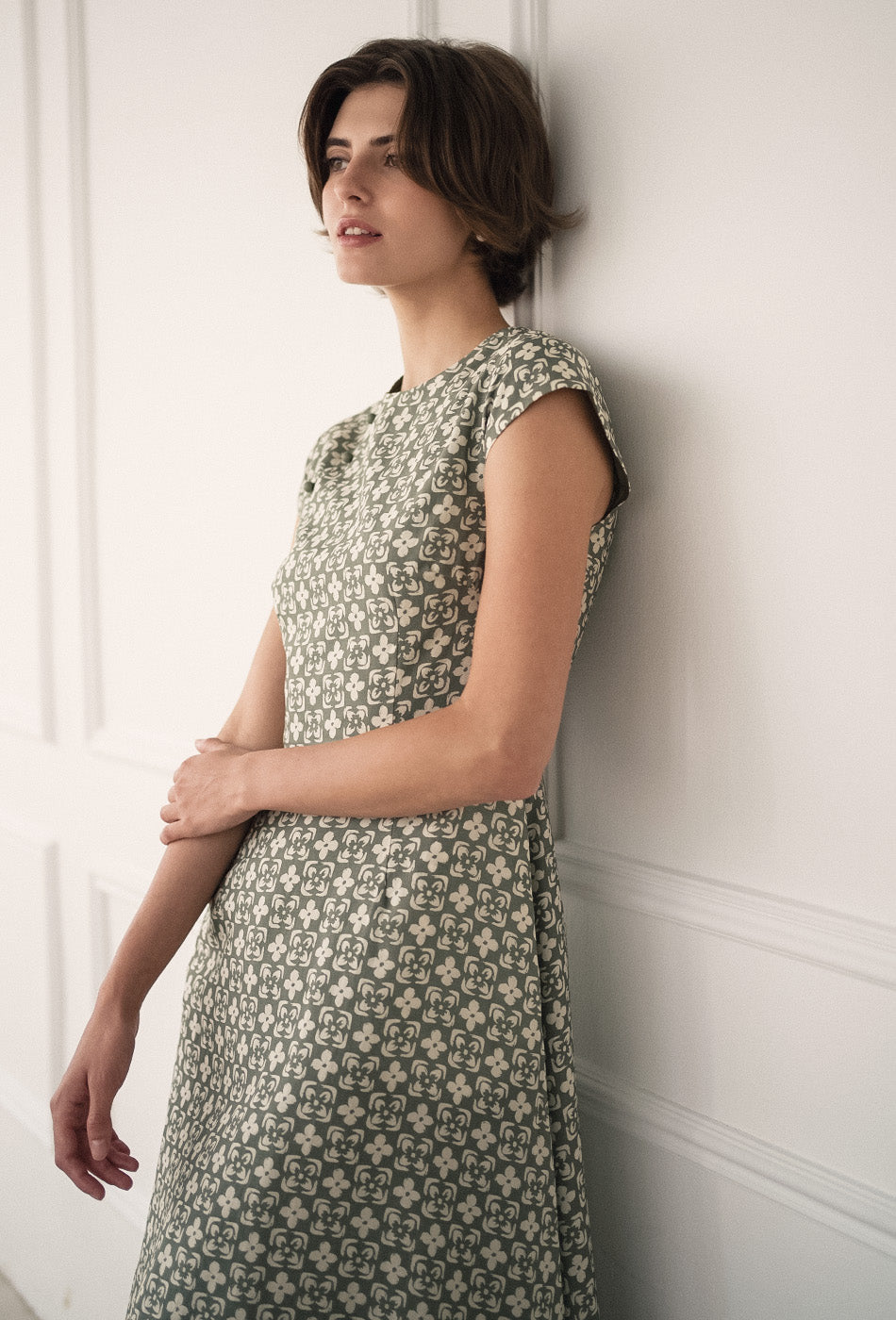 Brighter than Sunshine Cotton Cheongsam in Olive Tiles