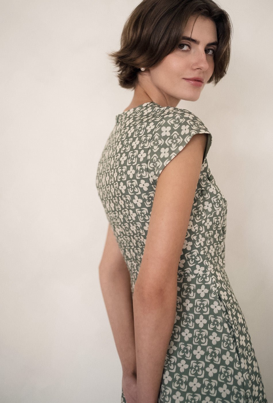 Brighter than Sunshine Cotton Cheongsam in Olive Tiles