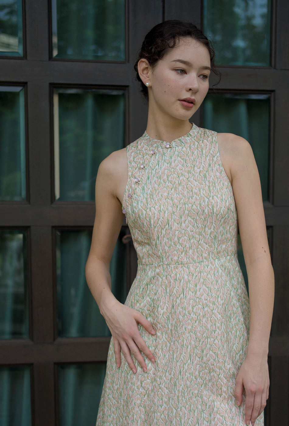 Cherished Cotton Cheongsam in Blush Petals