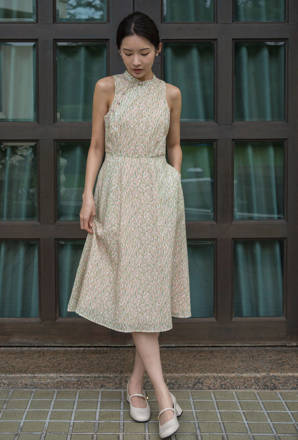 Cherished Cotton Cheongsam in Blush Petals