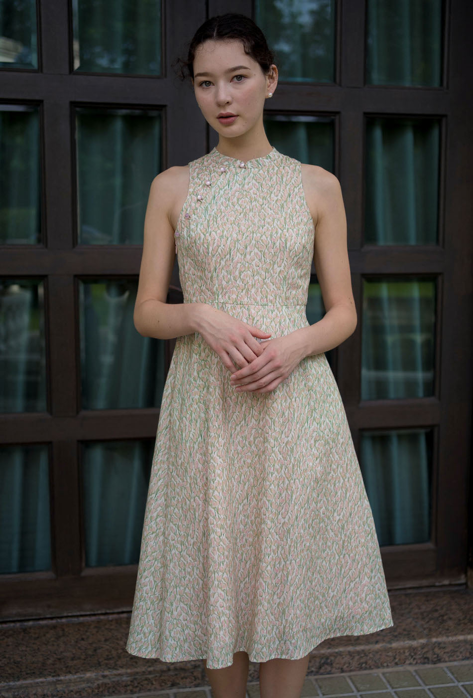 Cherished Cotton Cheongsam in Blush Petals