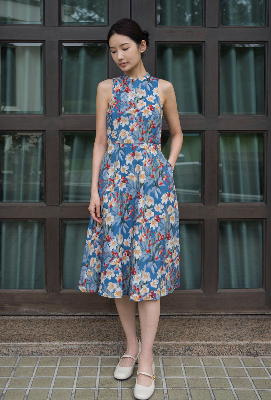 Cherished Cotton Cheongsam in Garden Blue