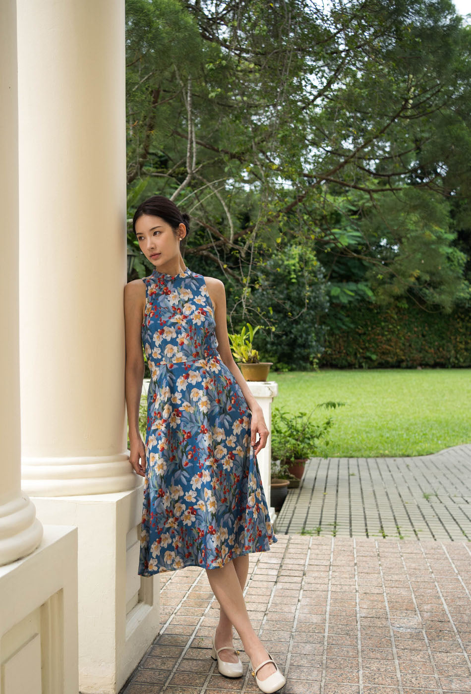 Cherished Cotton Cheongsam in Garden Blue