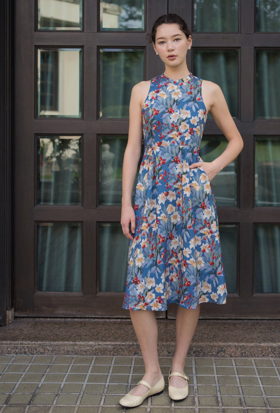 Cherished Cotton Cheongsam in Garden Blue