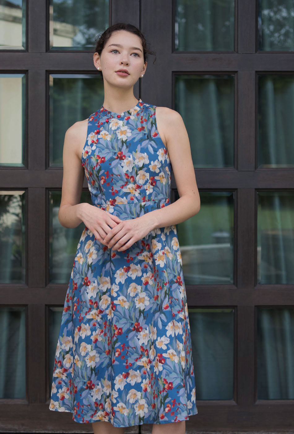 Cherished Cotton Cheongsam in Garden Blue