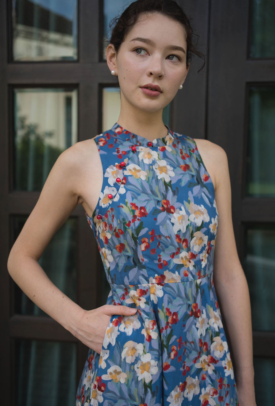 Cherished Cotton Cheongsam in Garden Blue