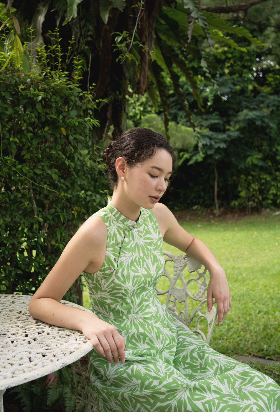 Cherished Cotton Cheongsam in Green Petals