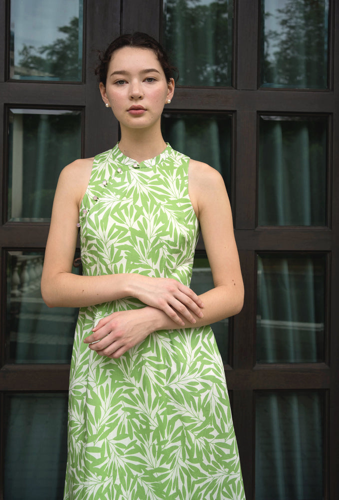 
                  
                    Cherished Cotton Cheongsam in Green Petals
                  
                