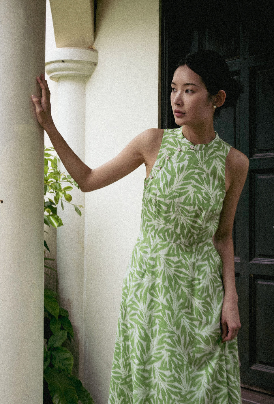 Cherished Cotton Cheongsam in Green Petals