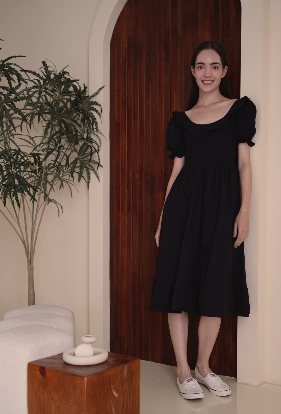 Sunset Dance Cotton Dress in Black