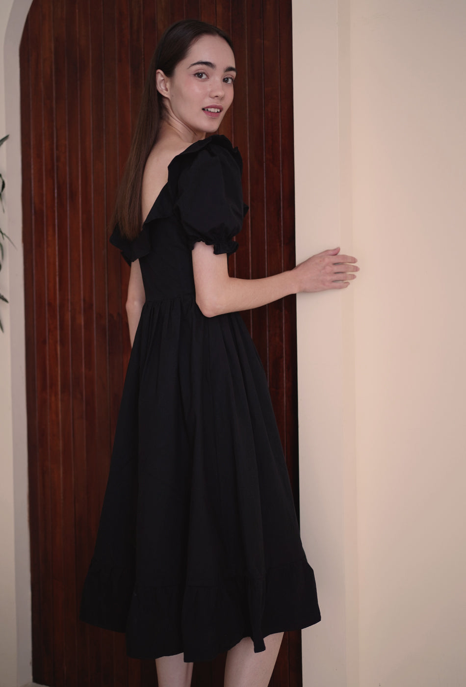 Sunset Dance Cotton Dress in Black