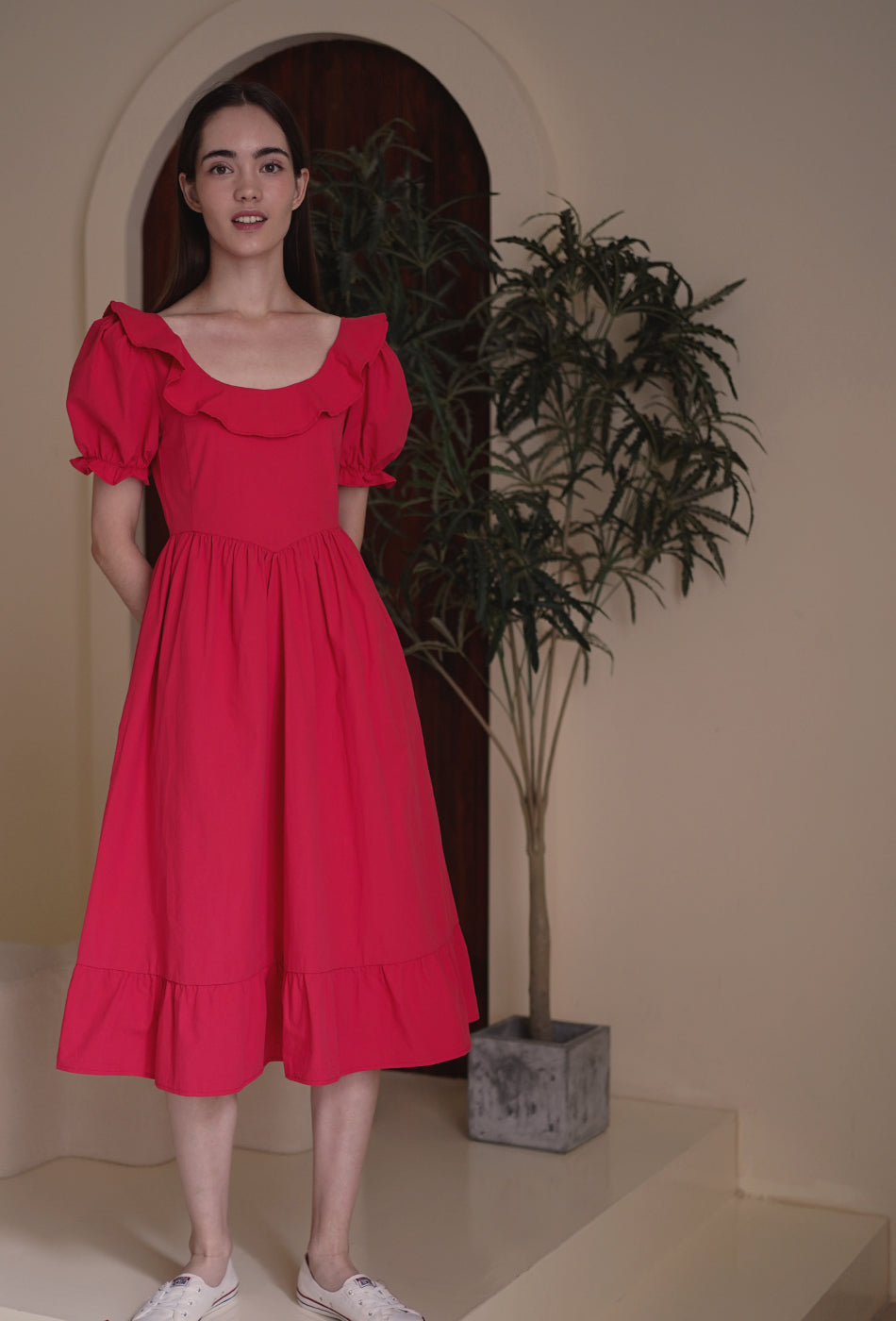 Sunset Dance Cotton Dress in Raspberry