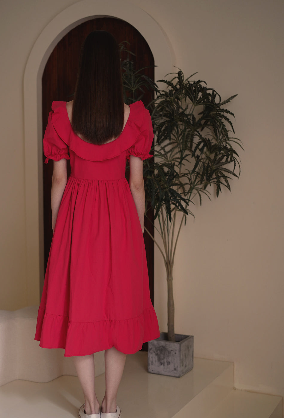 Sunset Dance Cotton Dress in Raspberry