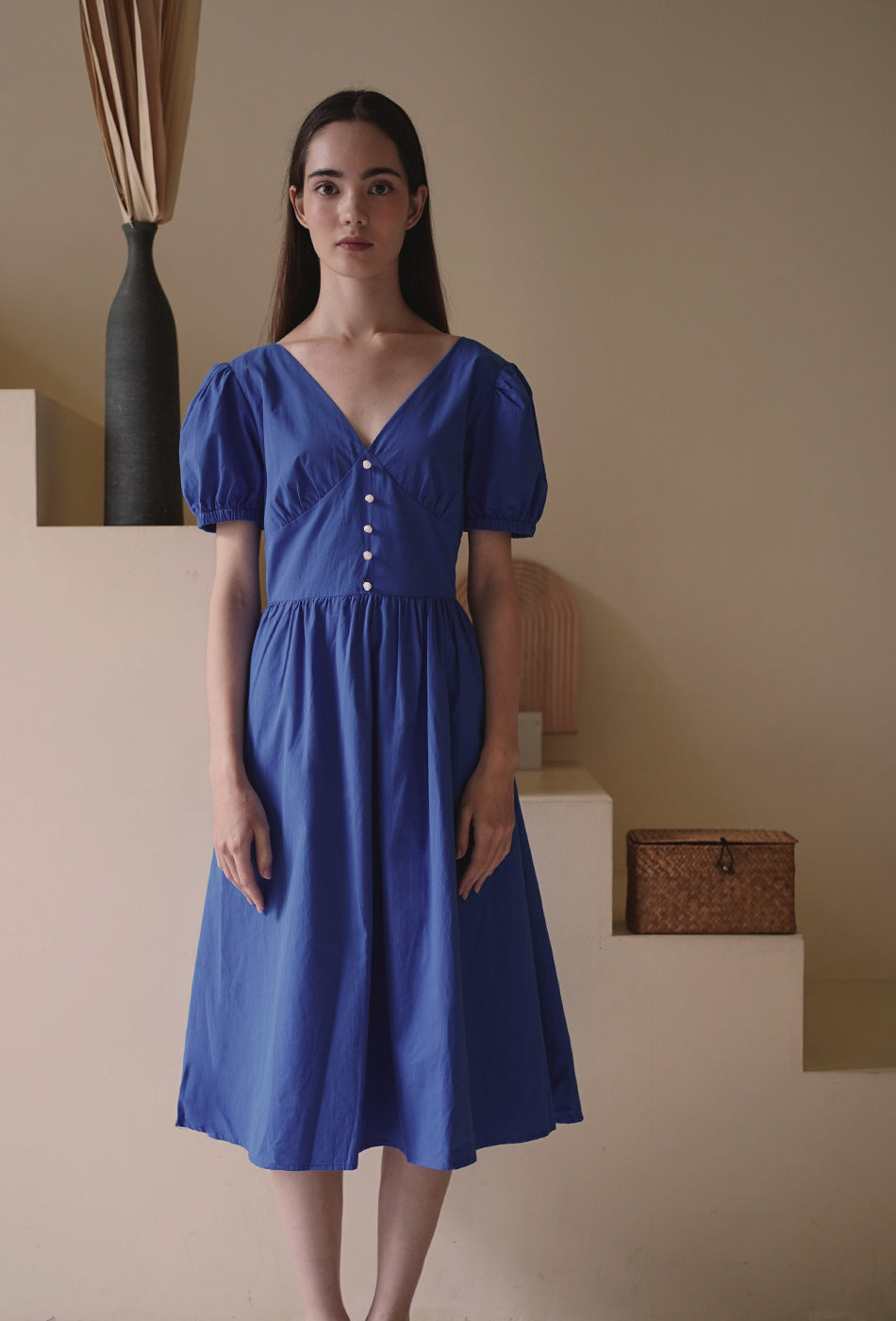 Off to Manhattan Cotton Dress in Blue