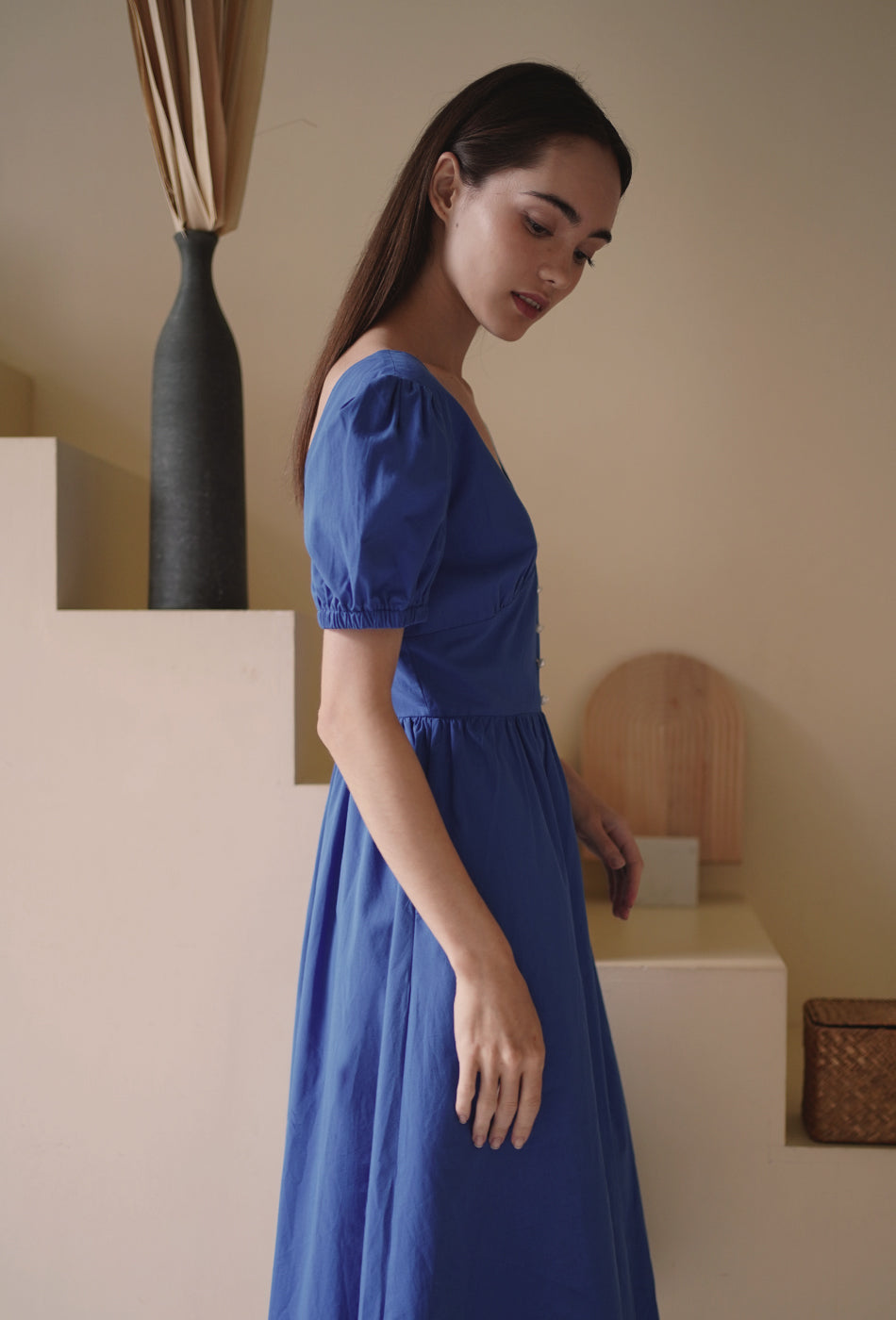 Pergi ke Manhattan Cotton Dress in Blue