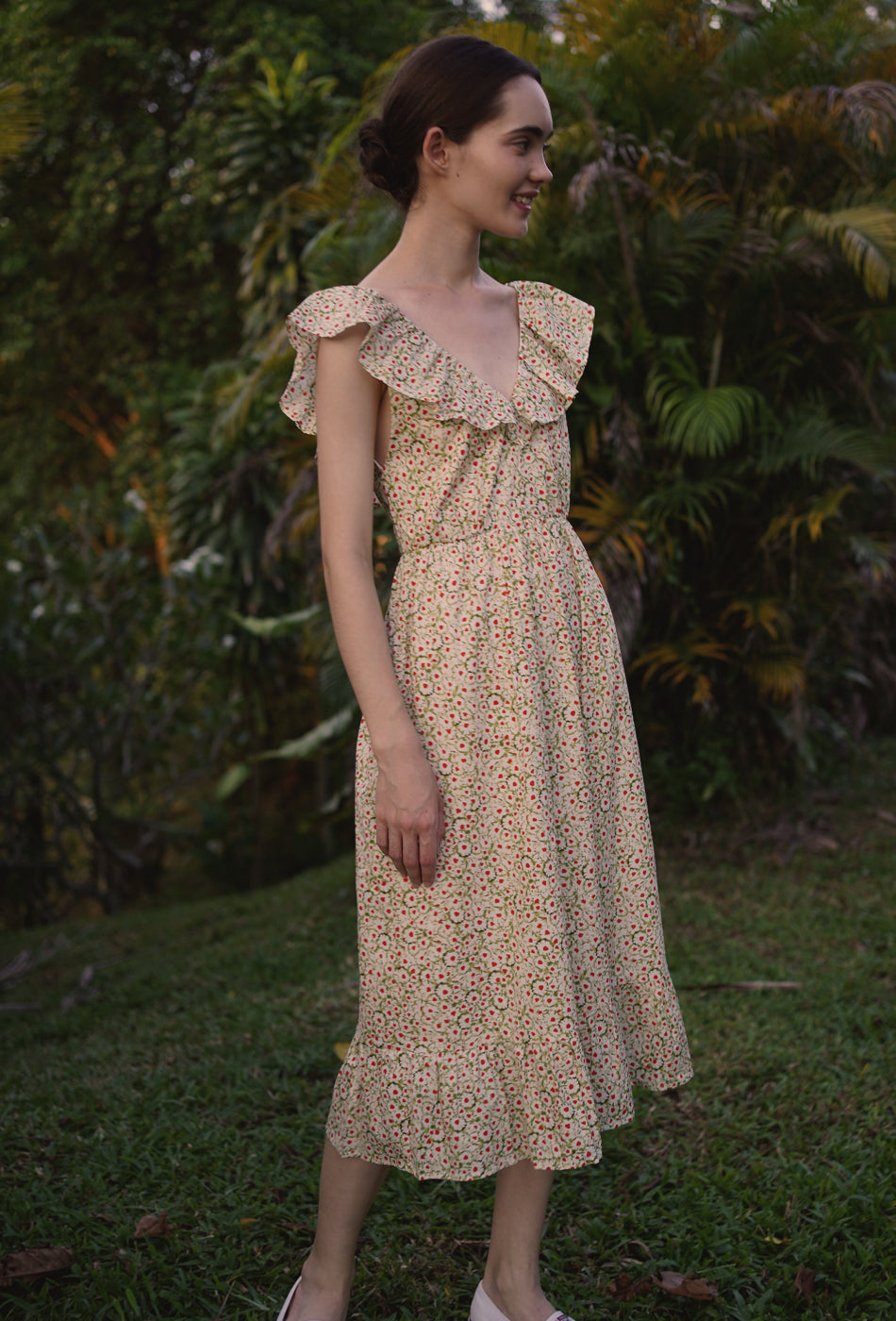 Something Ruffle Cotton Dress in Nature Lover