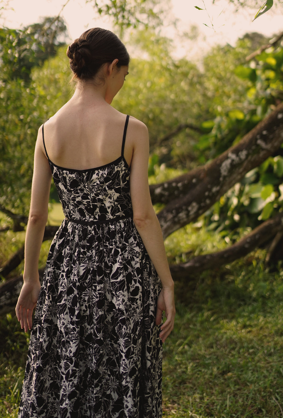 Seems Like Old Times Cotton Dress in Black Botanic