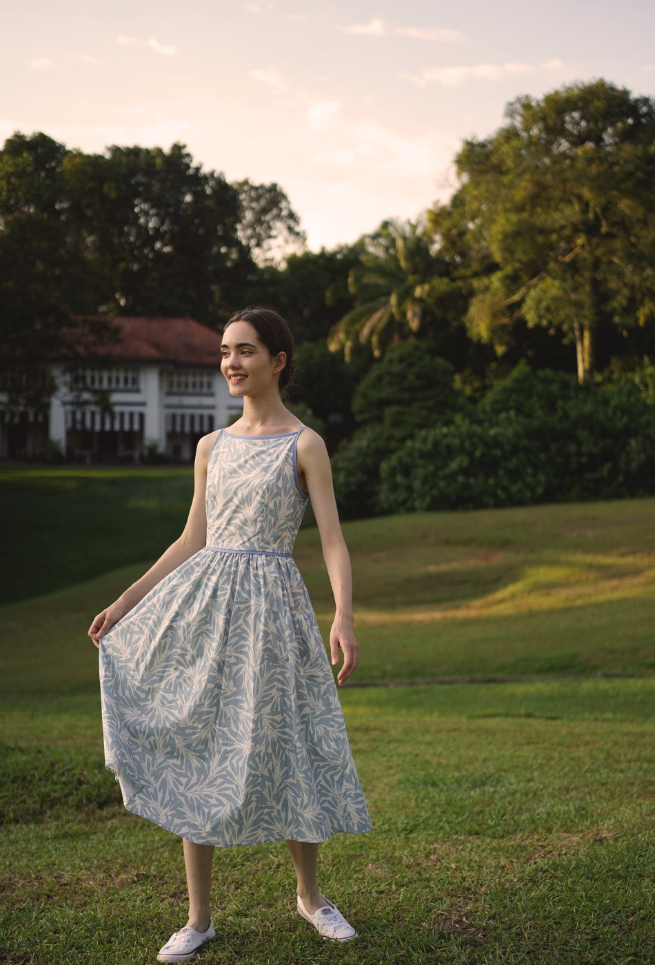 Seems Like Old Times Cotton Dress in Sky Blue Petals